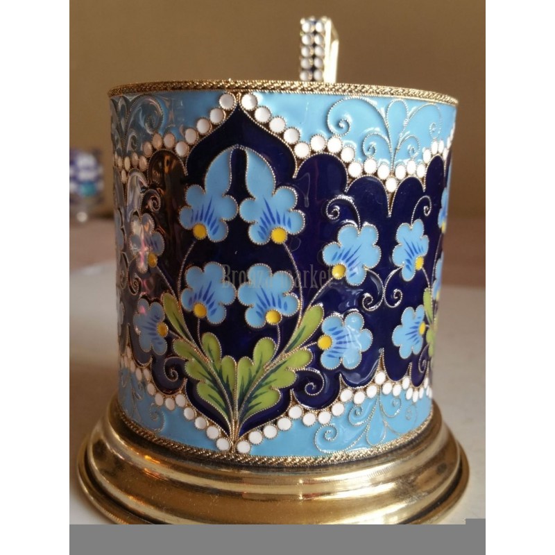 Подстаканник. "Цветы".СССР, серебро 70е г.